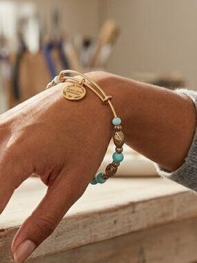 Alex and Ani Stunning Bronze & Turquoise Adjustable Beaded Bracelet - Brand New